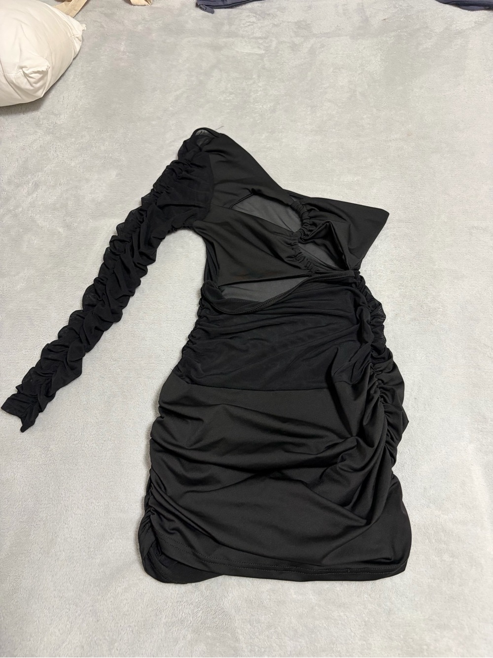 Ruched One-Shoulder Black Dress